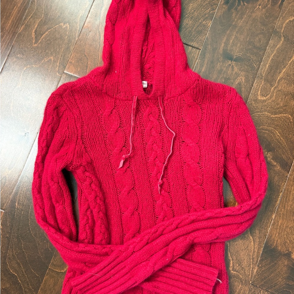 Vintage American Eagle Outfitters Red Cable Knit Hoodie